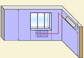 №1 Размещение внутреннего блока на левой стене, наружный под окном.