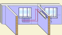 №1 Размещение внутреннего блока на левой стене, наружный под окном.